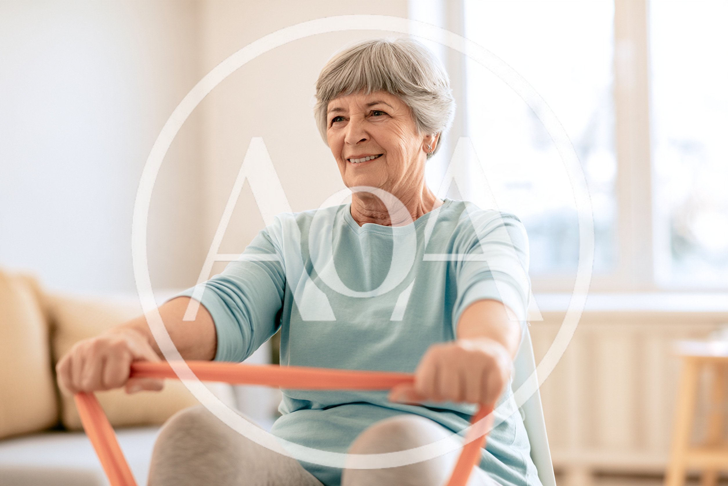 Senior Woman Exercising With Resistance Band At Home