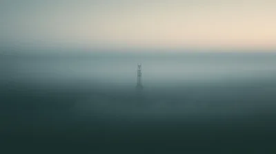 Communication Tower Emerging From Thick Morning Fog