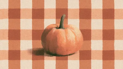 Digital Illustration Of A Single Pumpkin On Gingham Fabric