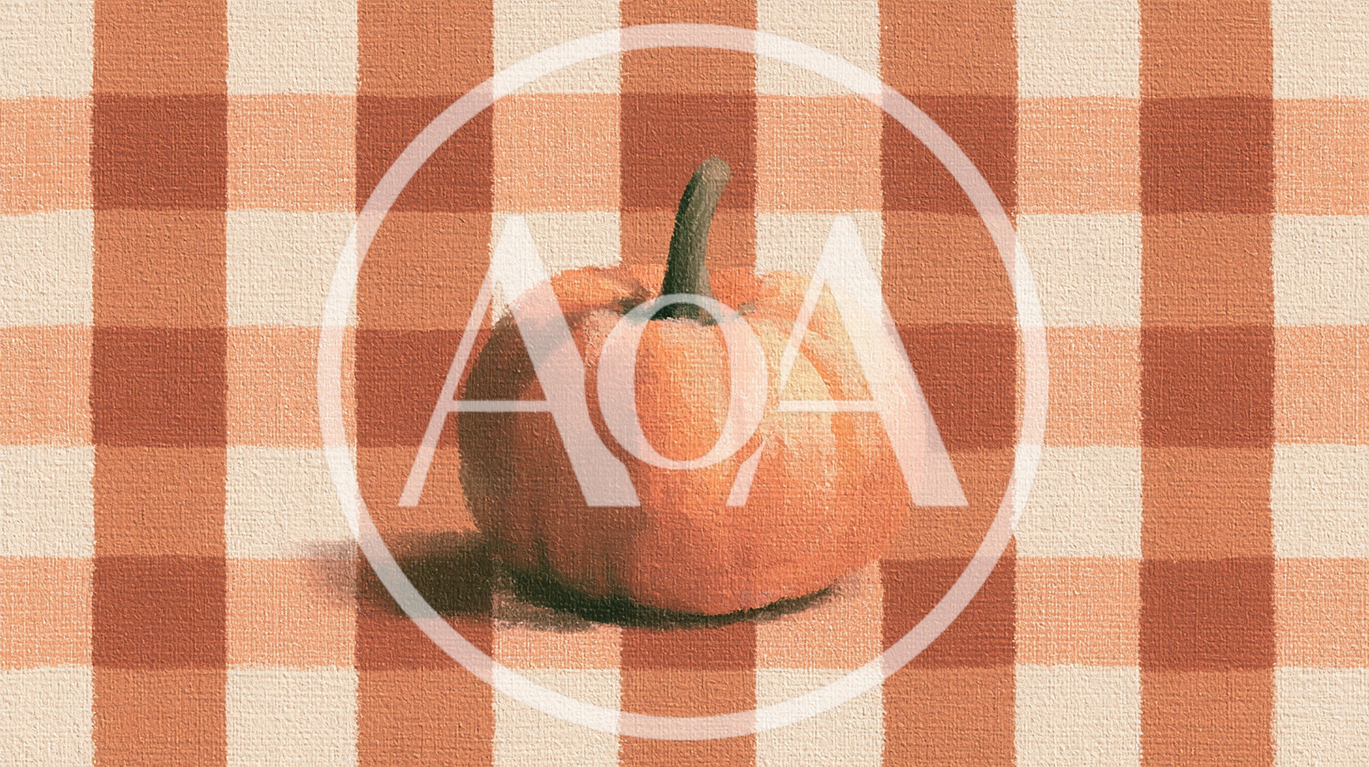 Digital Illustration Of A Single Pumpkin On Gingham Fabric