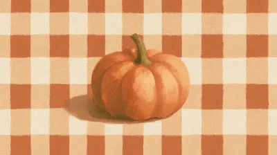 Single Orange Pumpkin On A Gingham Pattern Background
