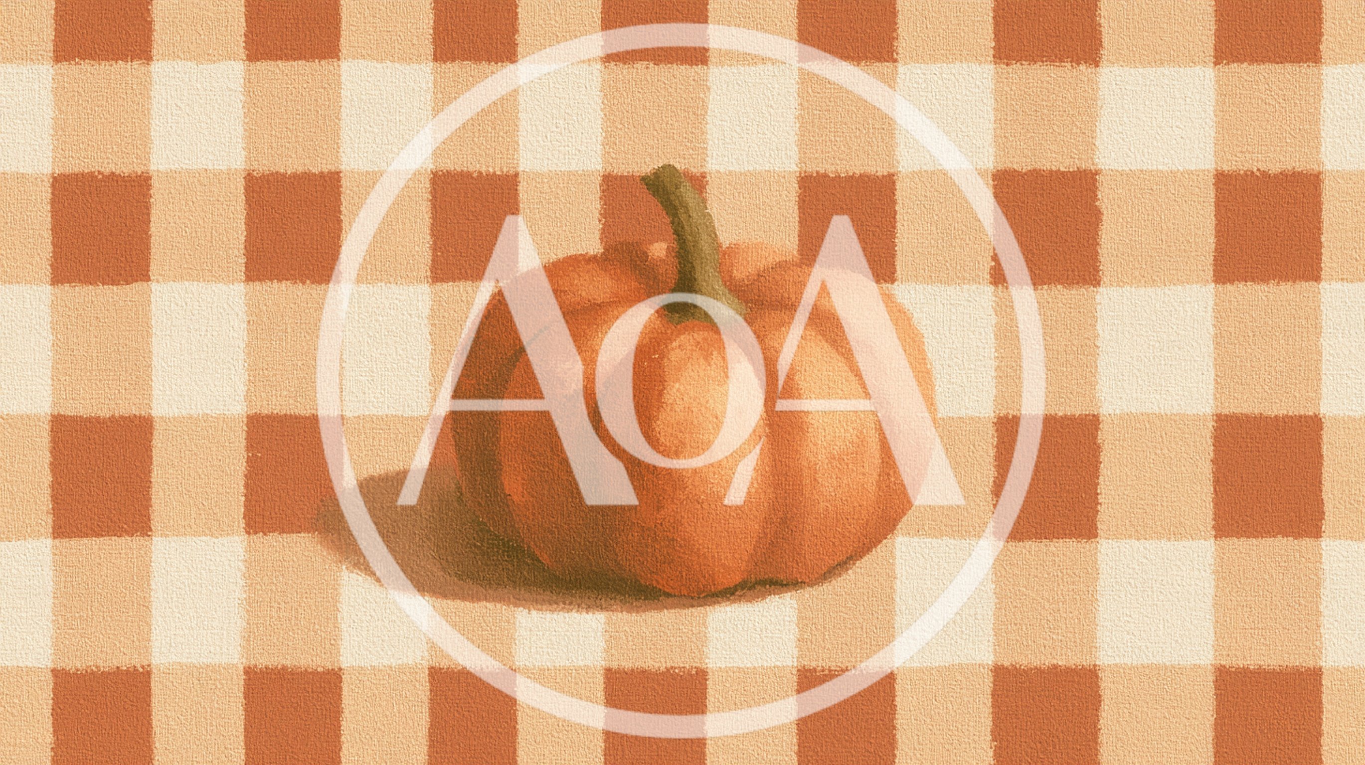 Single Orange Pumpkin On A Gingham Pattern Background