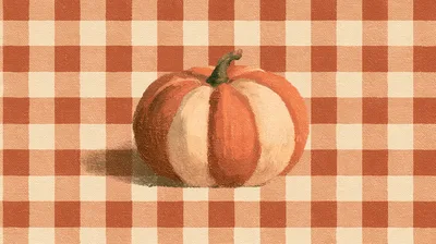 Painted Pumpkin Illustration On A Gingham Background