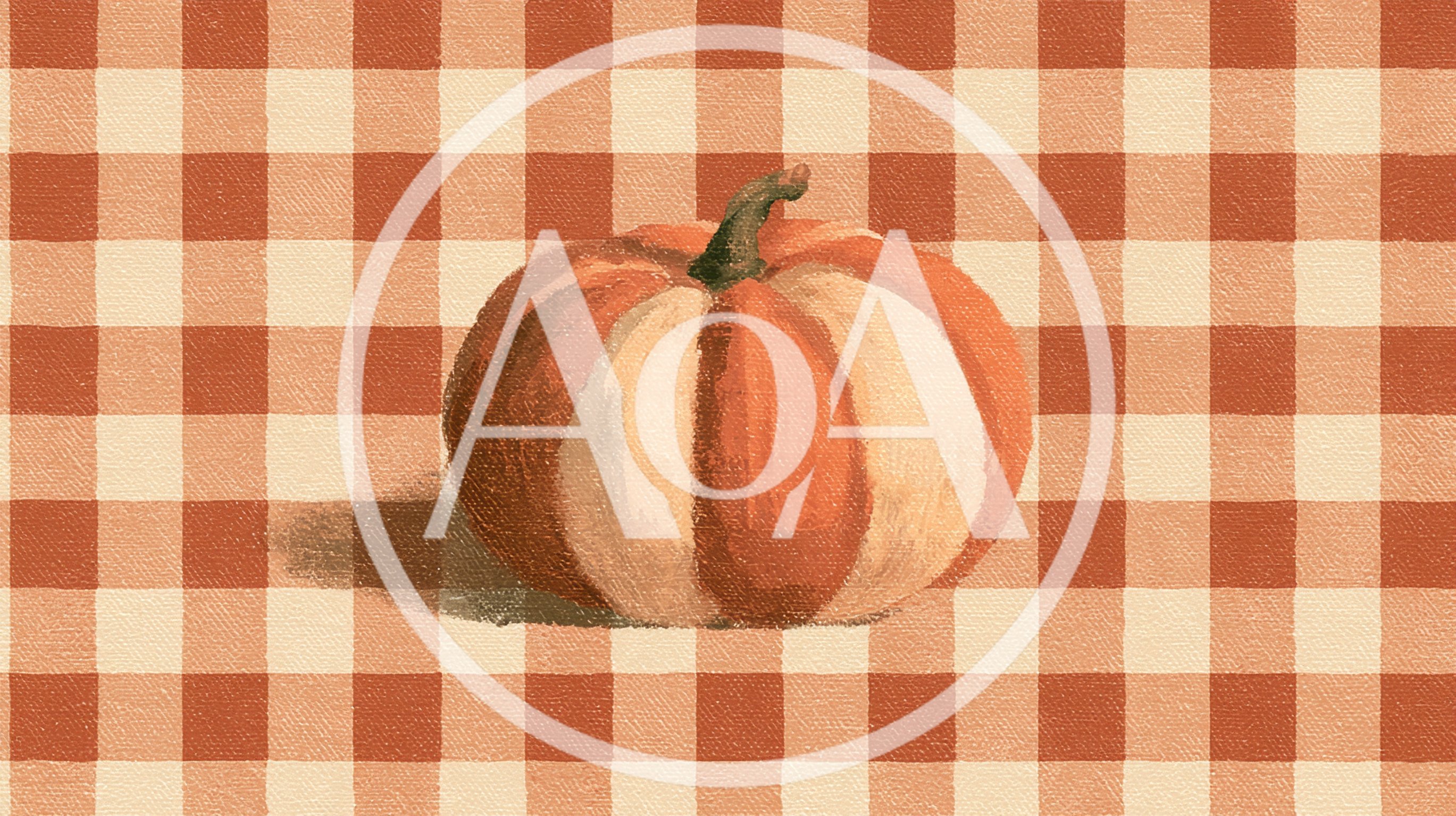 Painted Pumpkin Illustration On A Gingham Background