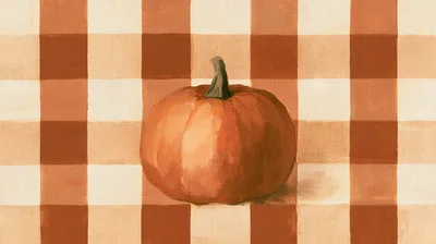 Painted Pumpkin On A Gingham Tablecloth