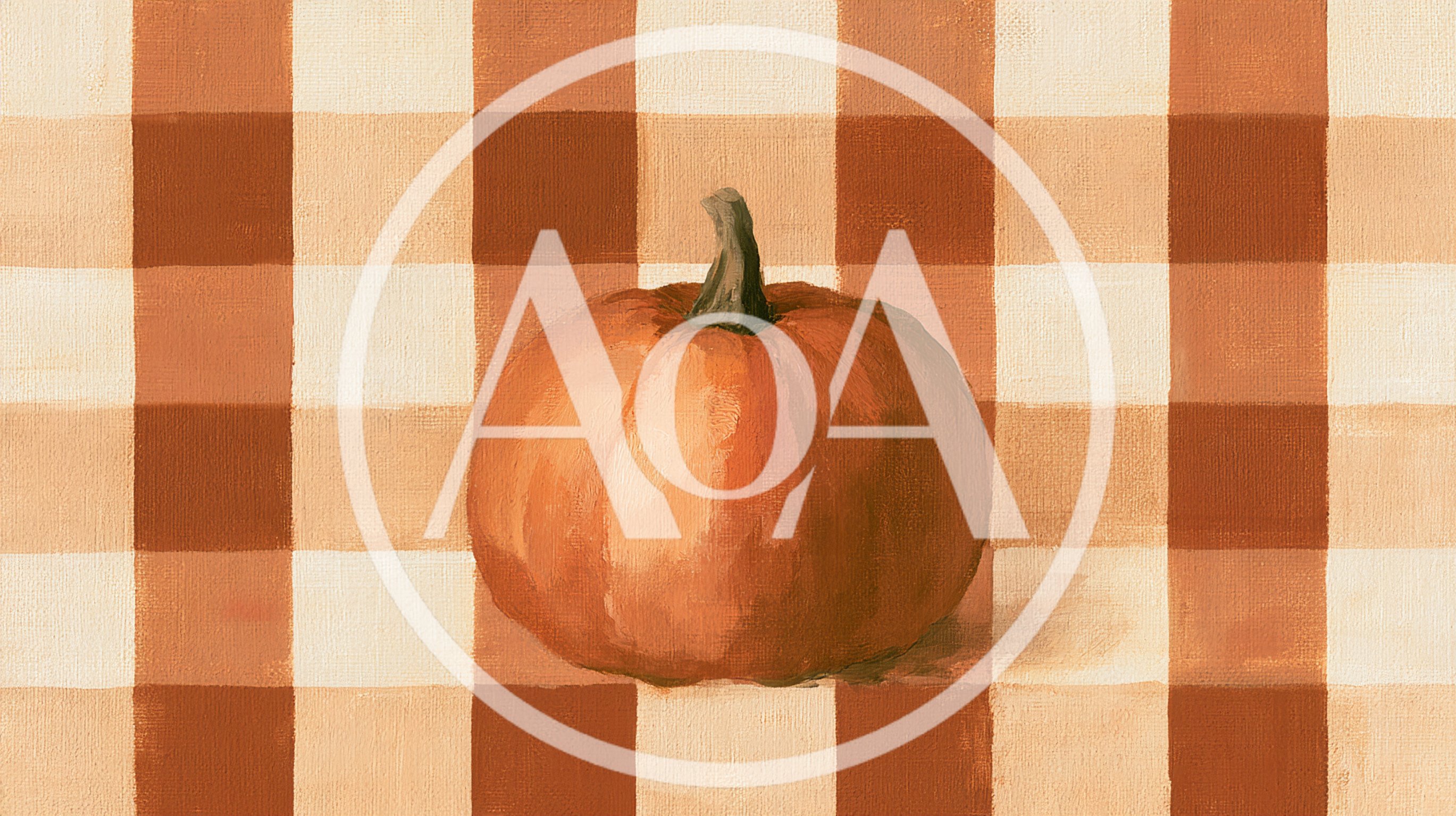 Painted Pumpkin On A Gingham Tablecloth