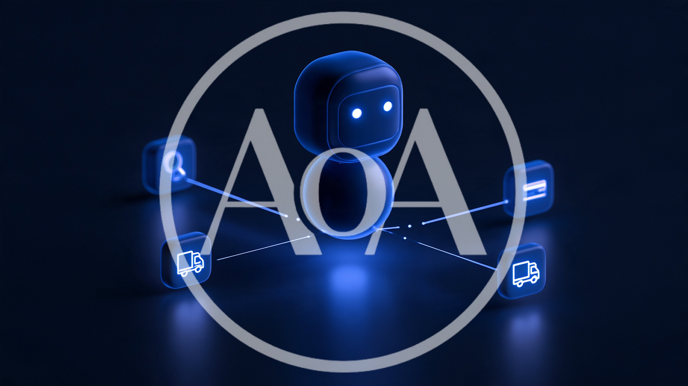 3D Rendered Robot With Connected Digital Service Icons