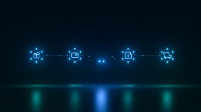 Digital Business Process Flow With Glowing Neon Icons