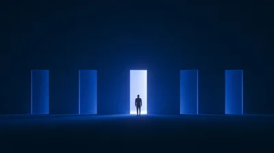 Silhouette Of A Person Standing Before An Open Door