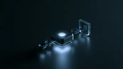Abstract Glowing Tech Cube With Floating Glass Elements