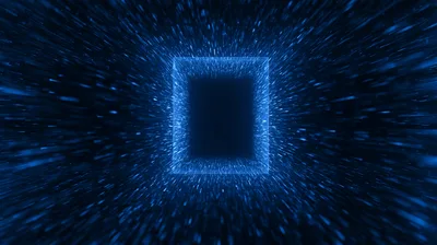 Abstract Blue Digital Tunnel With Glowing Particles