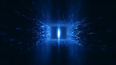 Abstract Digital Data Tunnel With Glowing Blue Particles