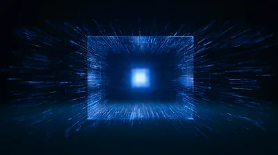 Abstract Digital Cube With Glowing Data Streams