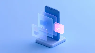 3D Isometric Smartphone With Floating Glass UI Elements