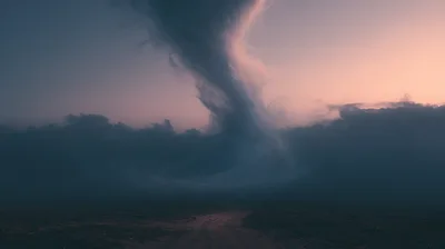 Surreal Tornado Swirling Over A Dark Barren Landscape