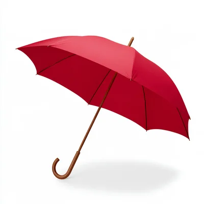 Red Umbrella With Wooden Handle Isolated On White