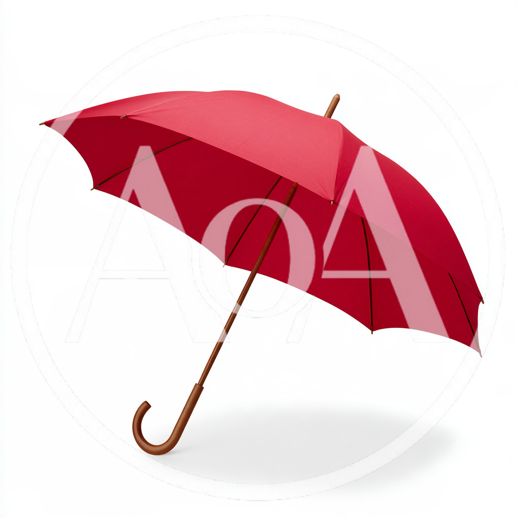 Red Umbrella With Wooden Handle Isolated On White