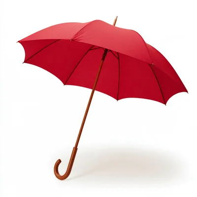 Classic Red Umbrella With Wooden Handle