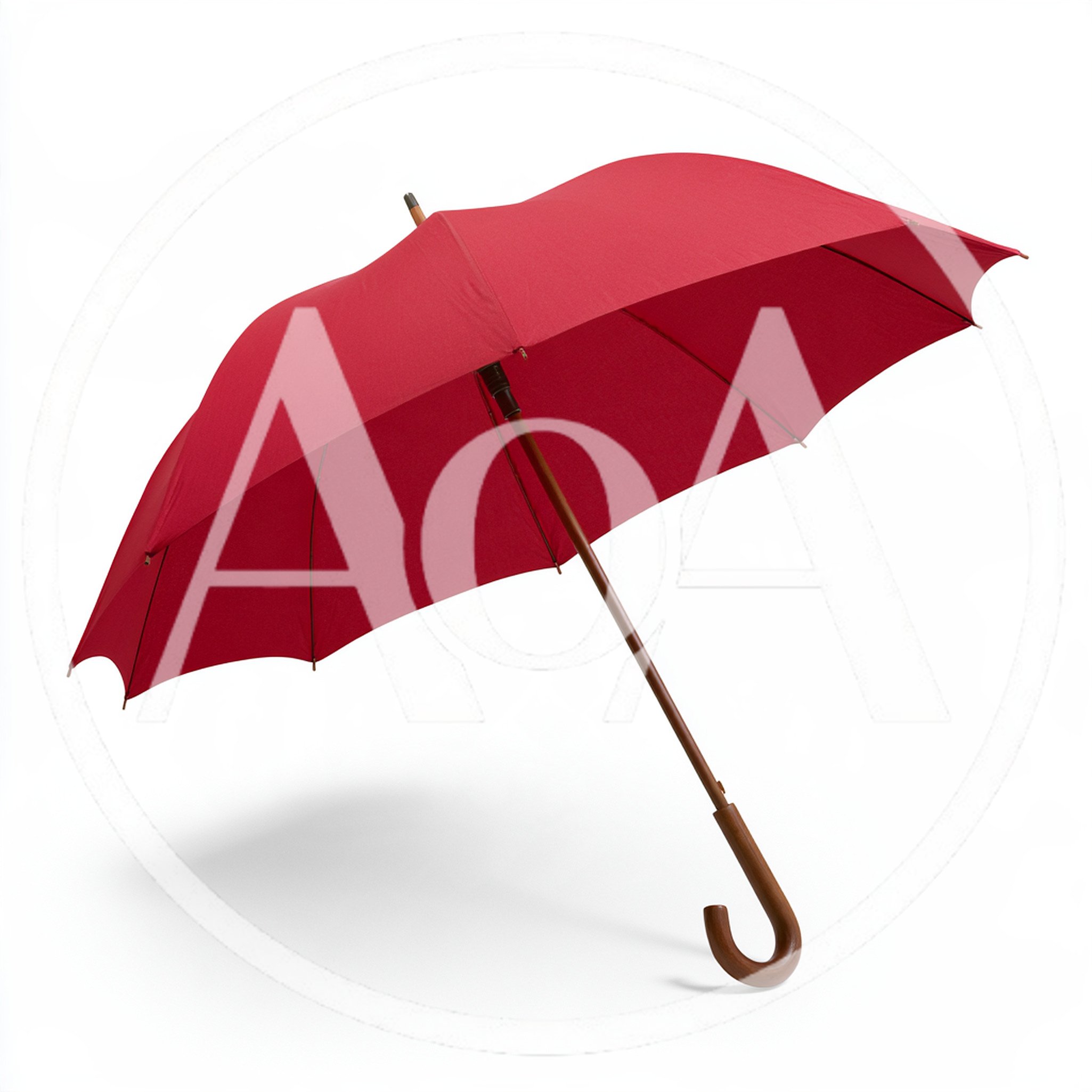 Red Umbrella With Wooden Handle Isolated On White