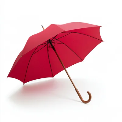 Red Umbrella With Wooden Handle On White Background
