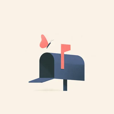 Minimalist Illustration Of A Butterfly Near A Mailbox