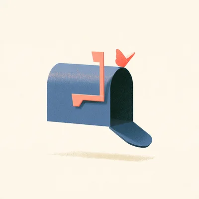 Blue Mailbox With A Small Orange Butterfly