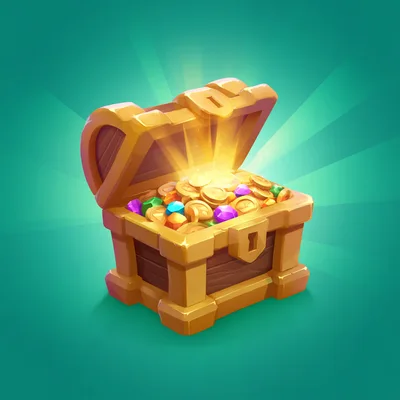 Open Wooden Treasure Chest Filled With Gold And Gems