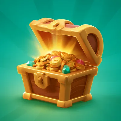 Open Treasure Chest Filled With Gold Coins And Gems