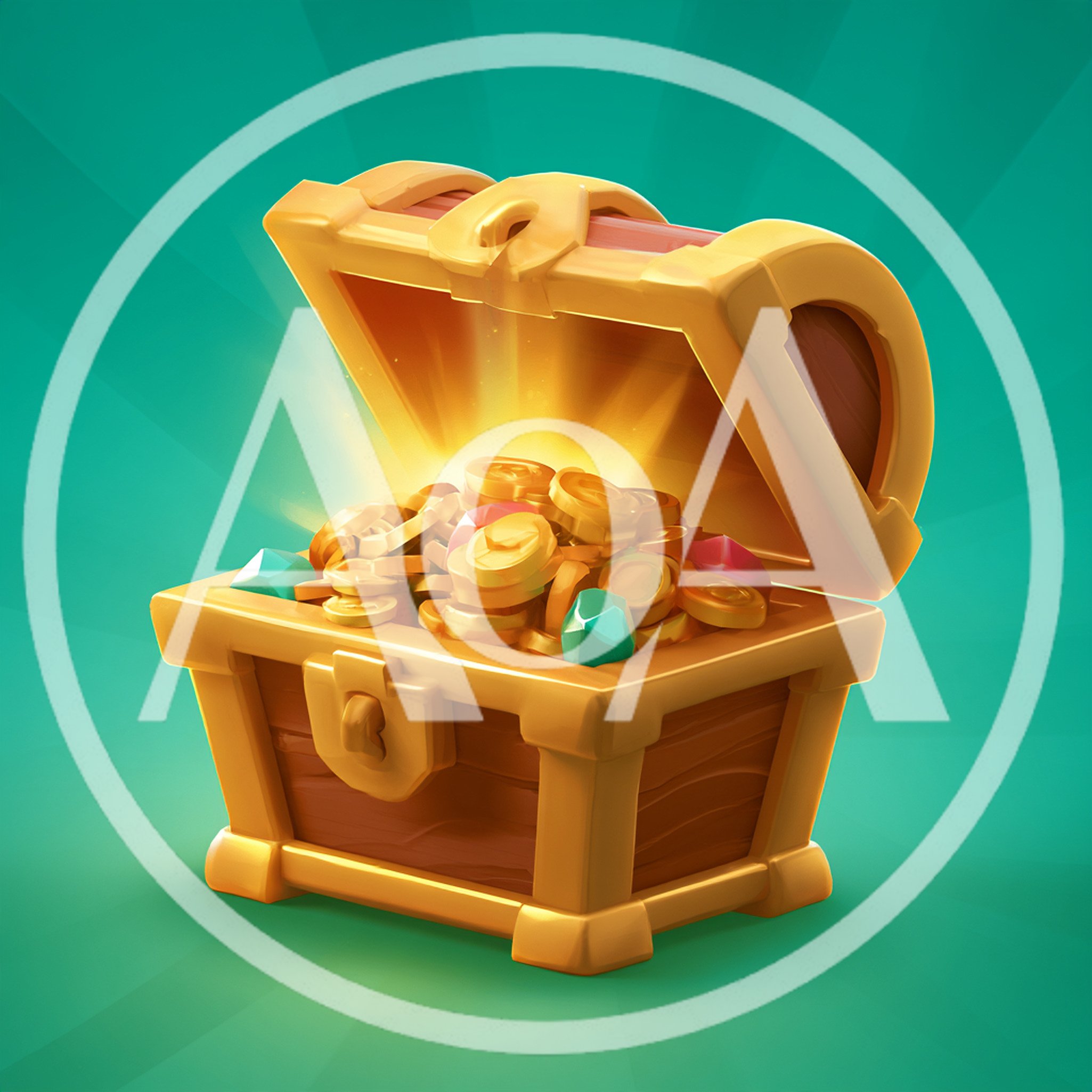 Open Treasure Chest Filled With Gold Coins And Gems