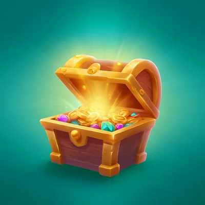 Open Wooden Treasure Chest Filled With Gold And Gems