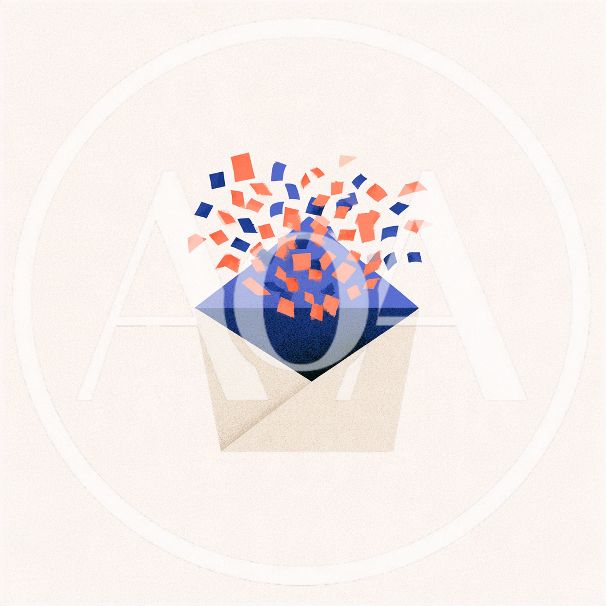 Open Envelope With Exploding Blue And Orange Confetti