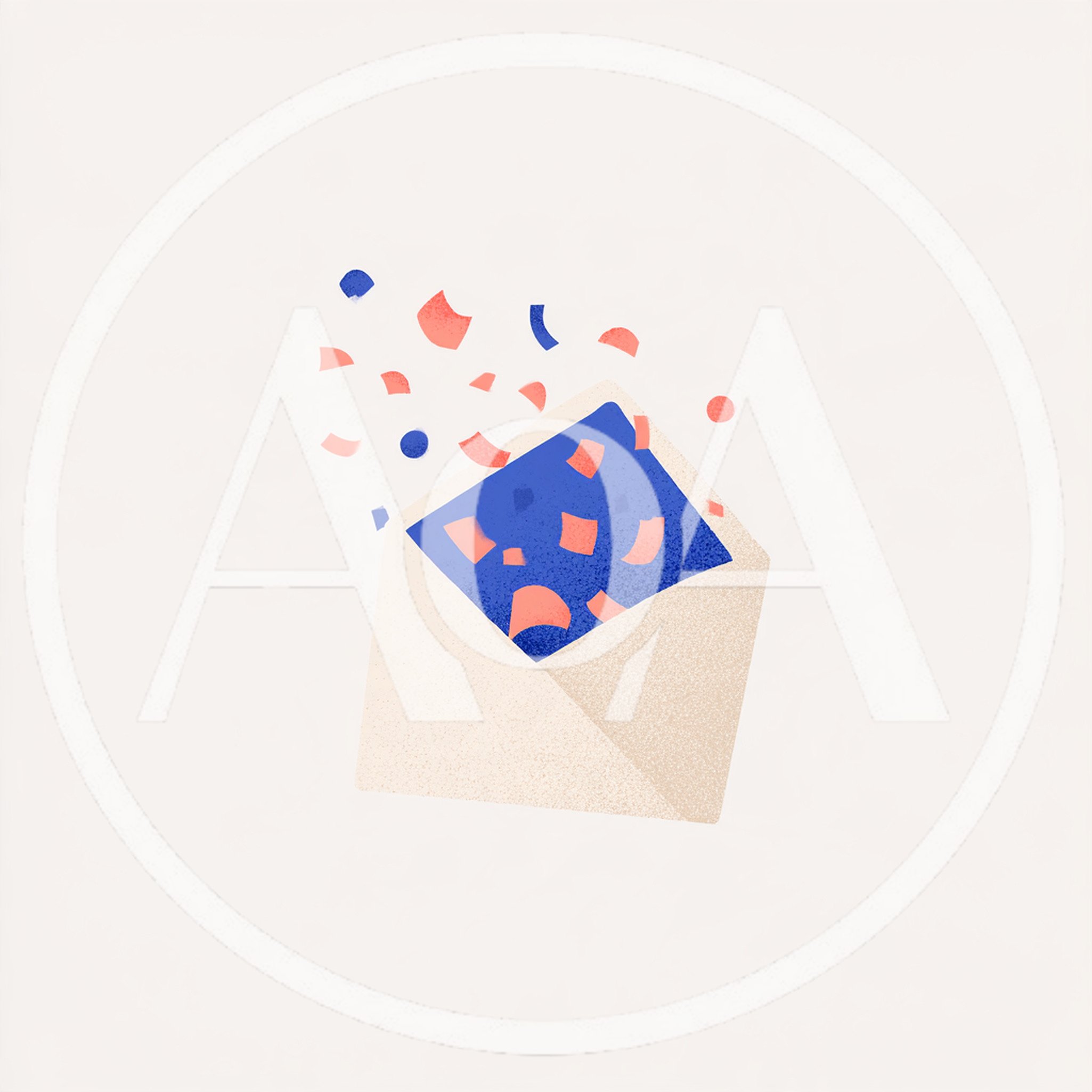 Open Envelope With Blue Card And Confetti