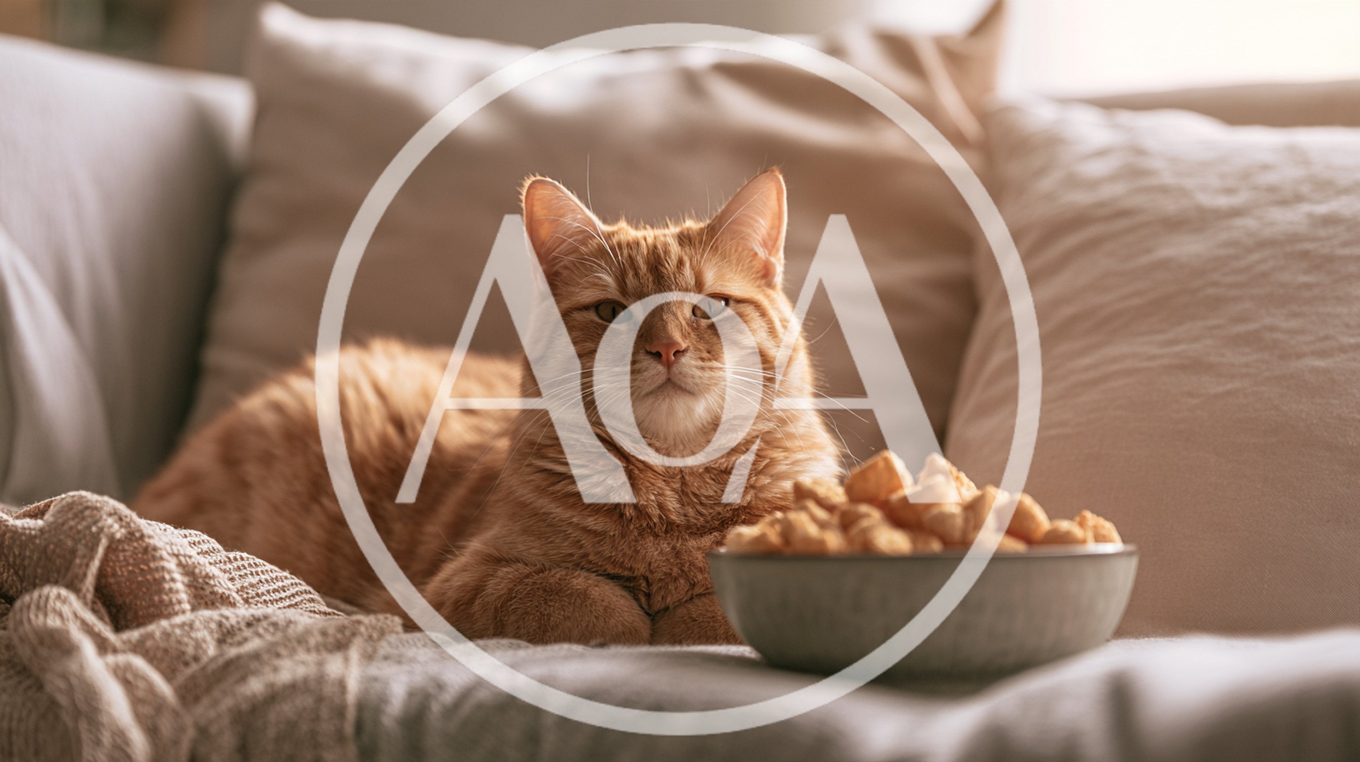 Ginger Cat Sitting Beside A Bowl Of Snacks