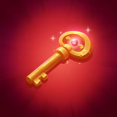 Golden Key With Gemstone On Red Background