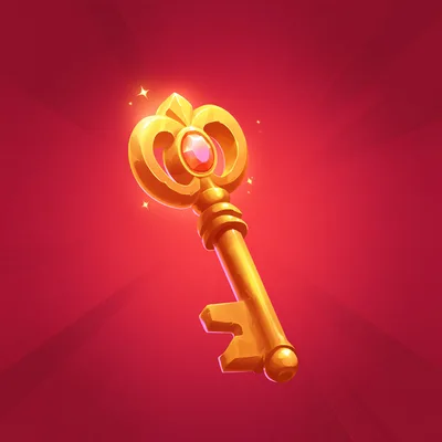 Golden Key With Red Gemstone On Radiant Background