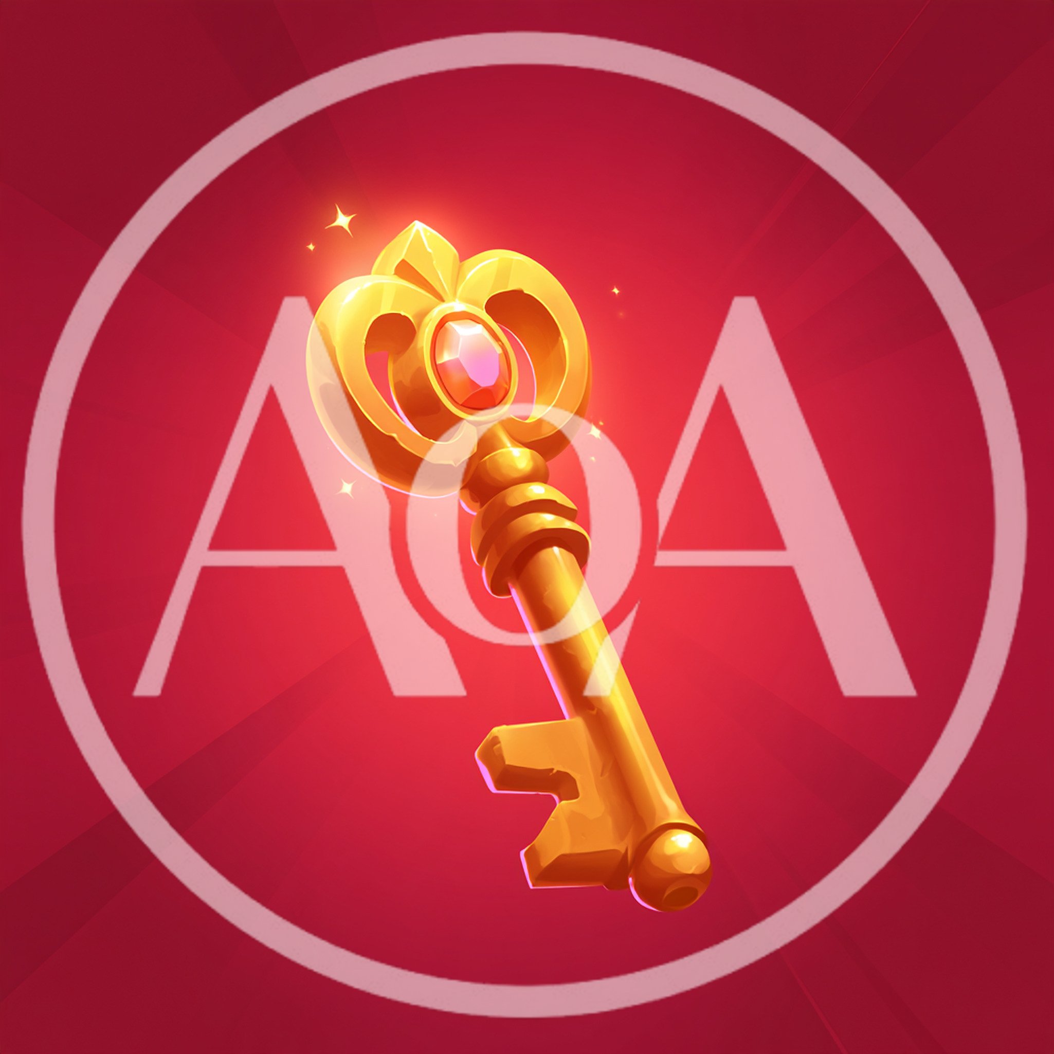 Golden Key With Red Gemstone On Radiant Background