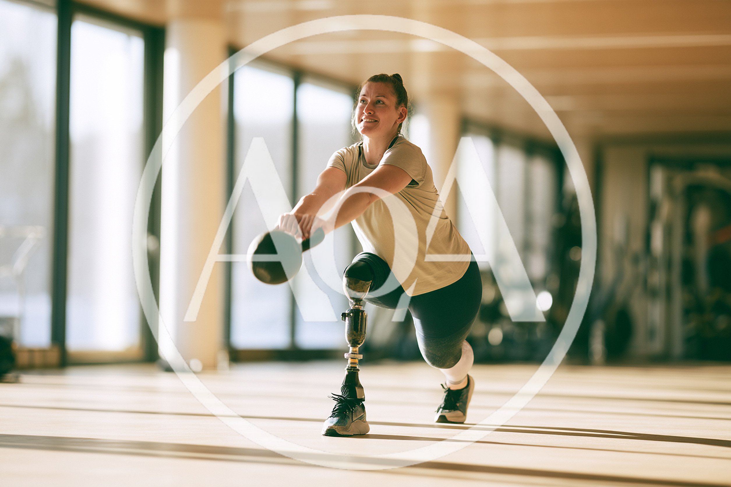 Woman With Prosthetic Leg Performing Kettlebell Lunge Exercise