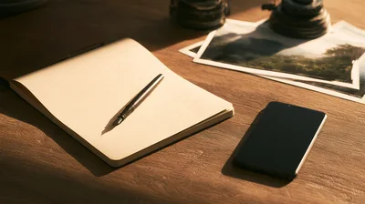 Fountain Pen Resting On An Open Notebook