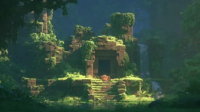 Ancient Stone Temple Ruins In A Lush Tropical Jungle
