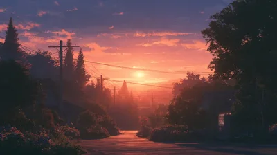Scenic Sunset Over A Quiet Rural Road