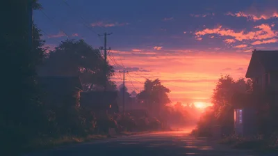 Rural Japanese Street At Sunset With Vending Machine