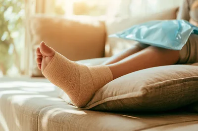 Person Resting Injured Foot With Compression Bandage