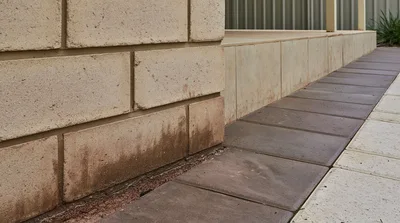 Close Up Of Damp Stained Brick Wall Exterior