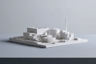 White Architectural Model Of A Nuclear Power Plant
