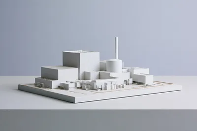 White Architectural Model Of A Nuclear Power Plant