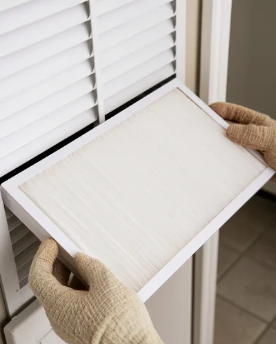 Person Replacing Air Filter In Home Vent