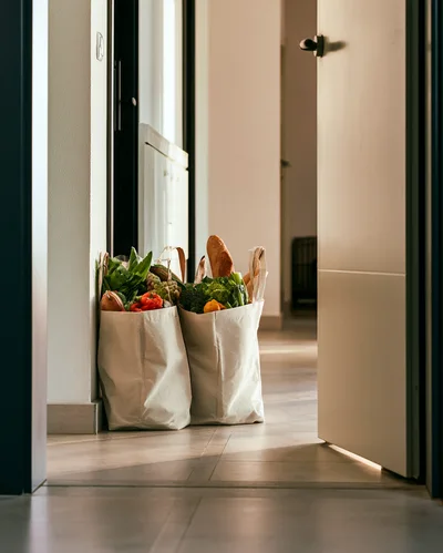 Two Canvas Grocery Bags Filled With Fresh Produce