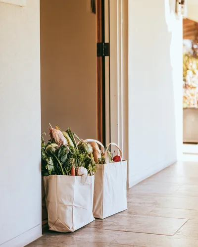 Two Canvas Grocery Bags Filled With Fresh Produce