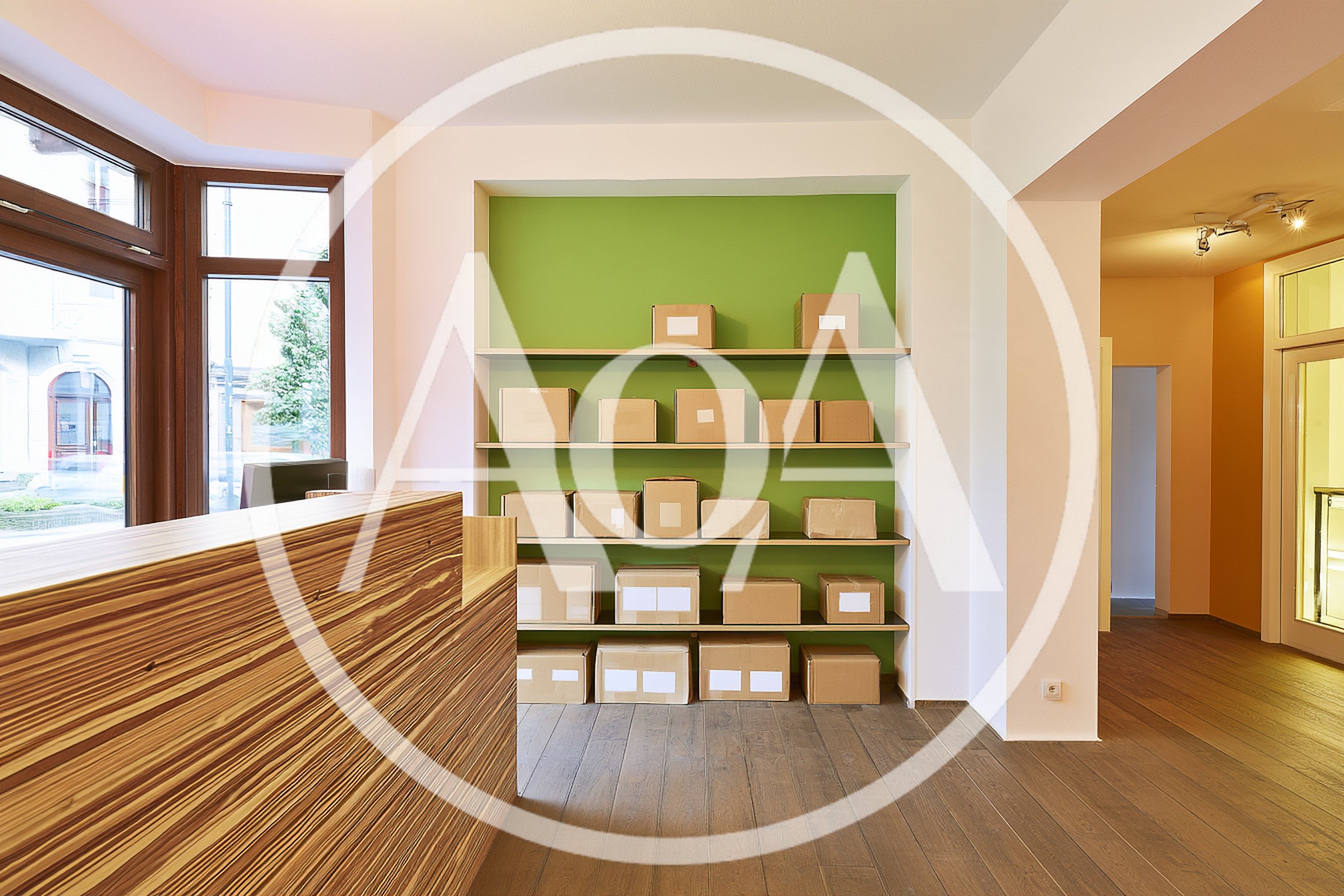 Cardboard Shipping Boxes Arranged On Shelves In Office