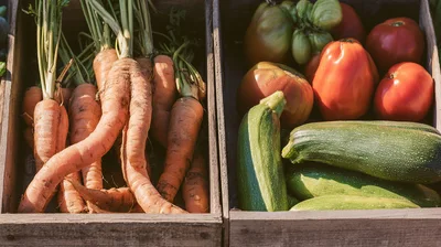 Fresh Organic Vegetables In Wooden Crates